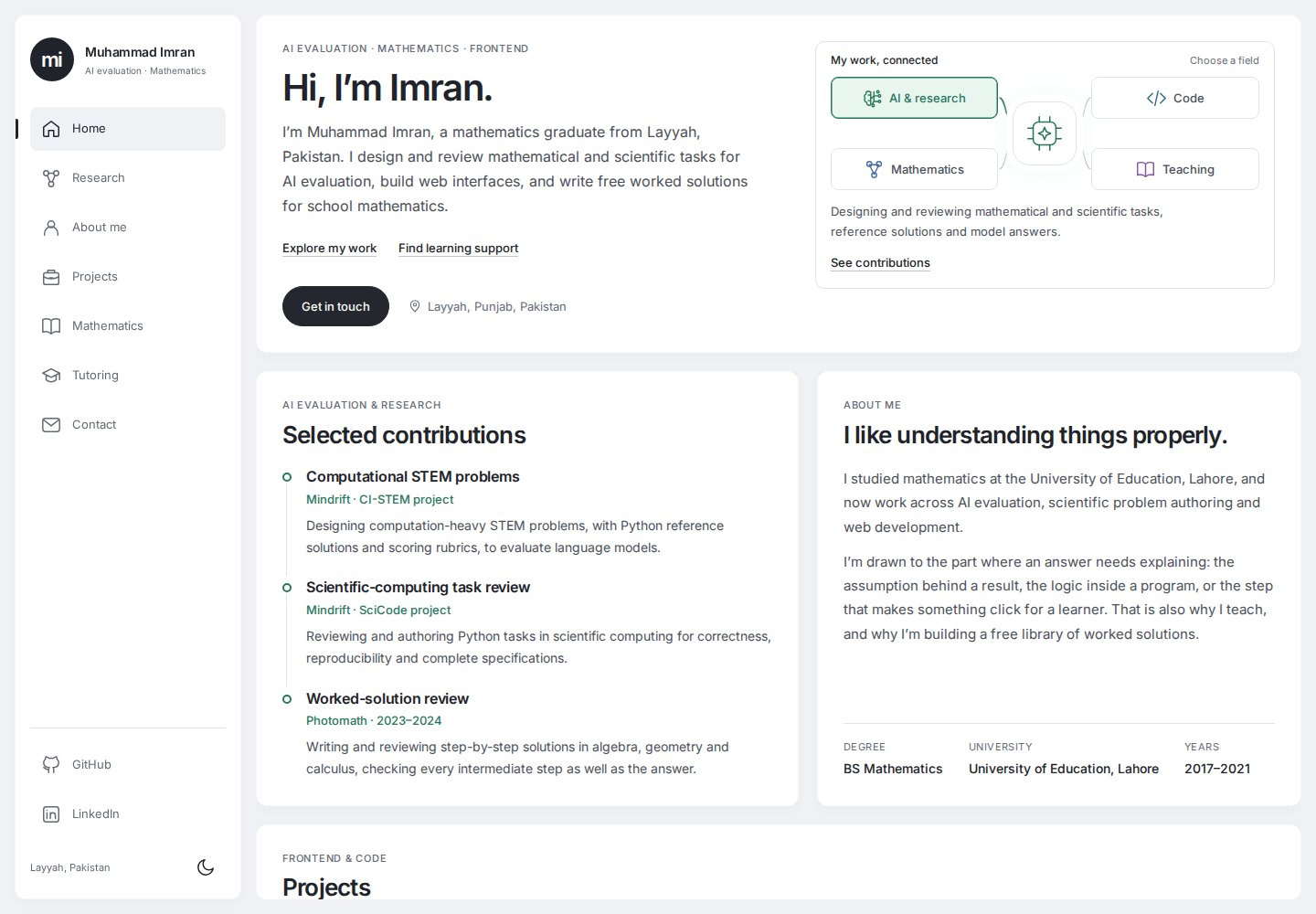 Current portfolio homepage at desktop width